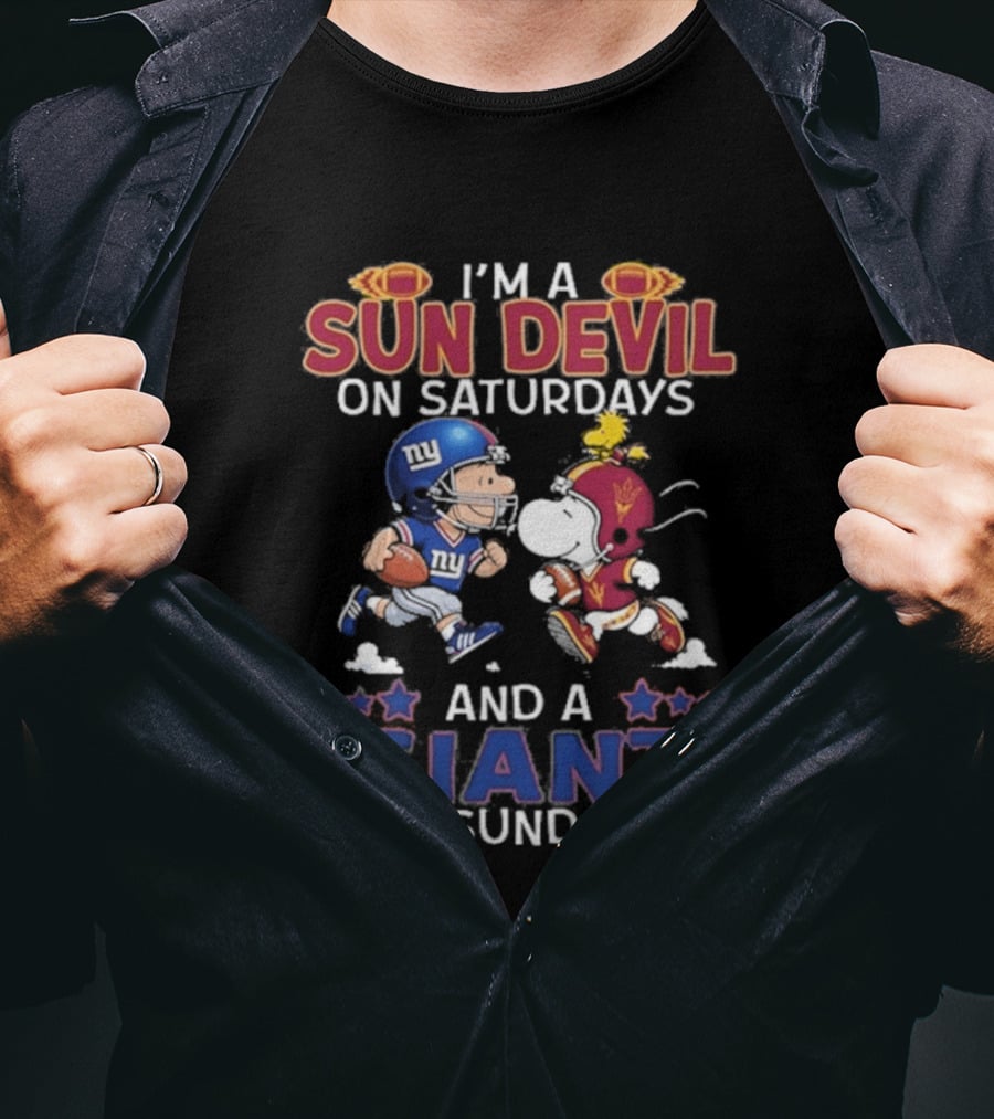 I'm A Sun Devil On Saturdays And A Giant On Sundays Charlie Brown And Snoopy Football T-Shirt