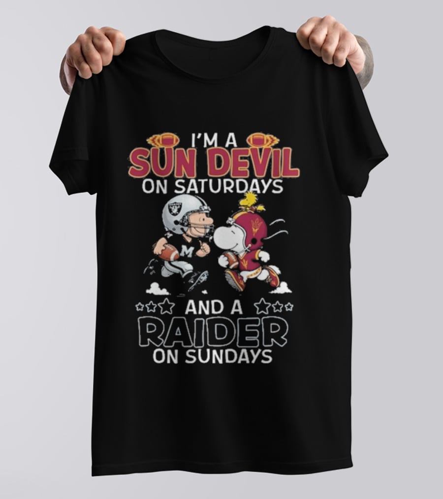 I'm A Sun Devil On Saturdays And A Raider On Sundays Charlie Brown Snoopy T-Shirt