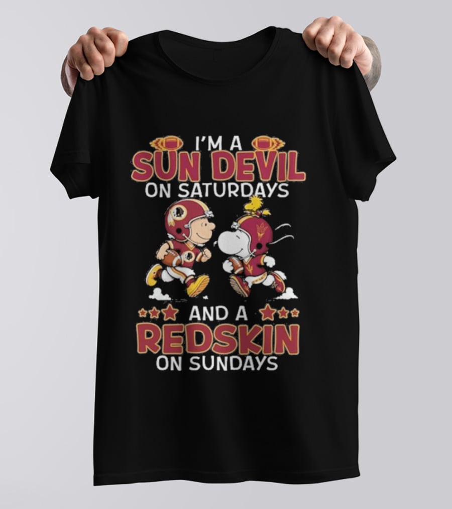 Charlie Brown Snoopy Sun Devil Saturday Redskin Sunday T-Shirt