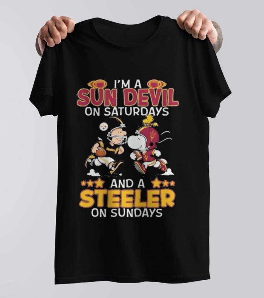 I'm A Sun Devil On Saturdays And A Steeler On Sundays Charlie Brown Snoopy Football T-Shirt