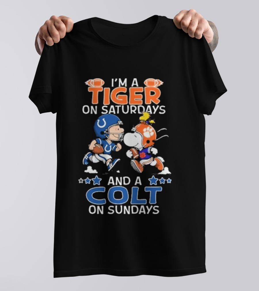 I'm A Tiger On Saturdays And A Colt On Sundays Charlie Brown Snoopy Football Teams T-Shirt