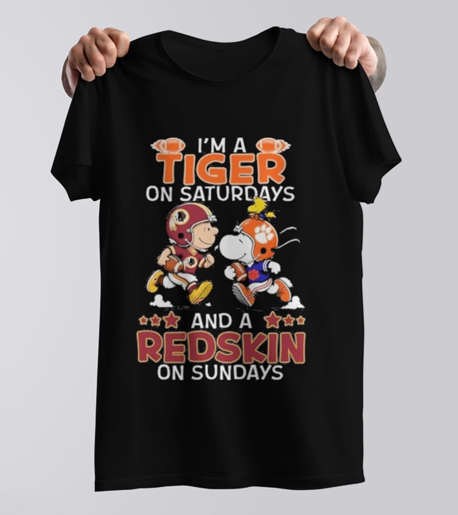 Charlie Brown Snoopy Tiger Saturdays Redskin Sundays Sports T-Shirt