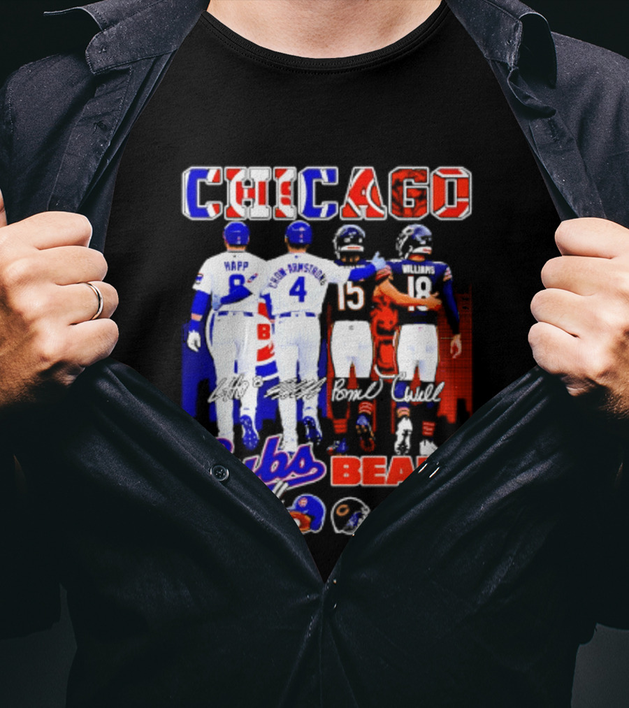 Chicago Cubs Happ And Bote Bears Fields And Moore Signature Skyline Sundays All Season T-Shirt
