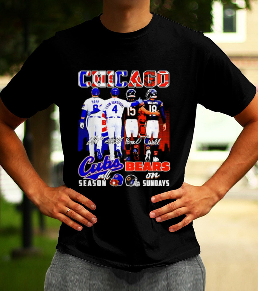 Chicago Cubs Happ And Bote Bears Fields And Moore Signature Skyline Sundays All Season T-Shirt
