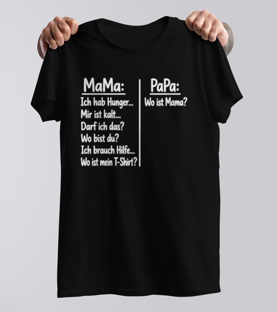Mama Ich Hab Hunger Mir Ist Kalt Papa Wo Ist Mama Parenting Humor T-Shirt