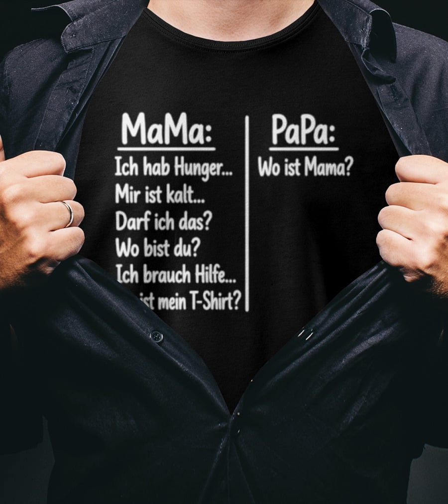Mama Ich Hab Hunger Mir Ist Kalt Papa Wo Ist Mama Parenting Humor T-Shirt