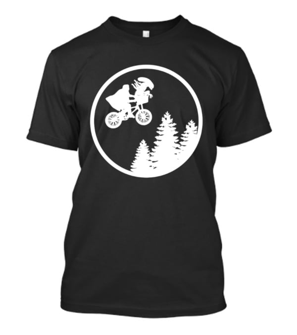 Alien On Bicycle With Trees In Circle Flying Scene 2026 T-Shirt