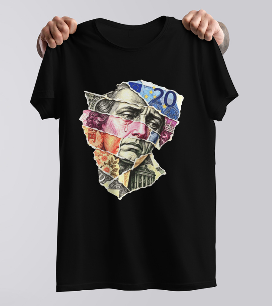Benjamin Franklin Quote Sad Dollar Currency Collage Art Euro Note T-Shirt