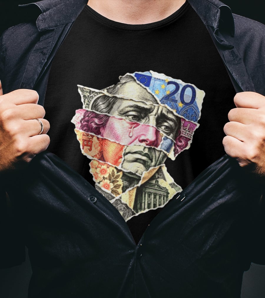 Benjamin Franklin Quote Sad Dollar Currency Collage Art Euro Note T-Shirt