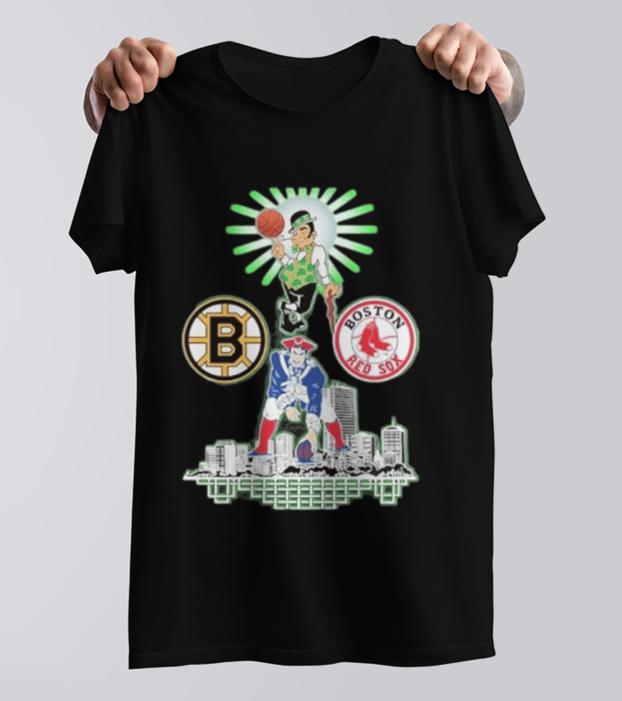 Boston Celtics Red Sox Bruins Skyline Triple Team Sports Boston T-Shirt