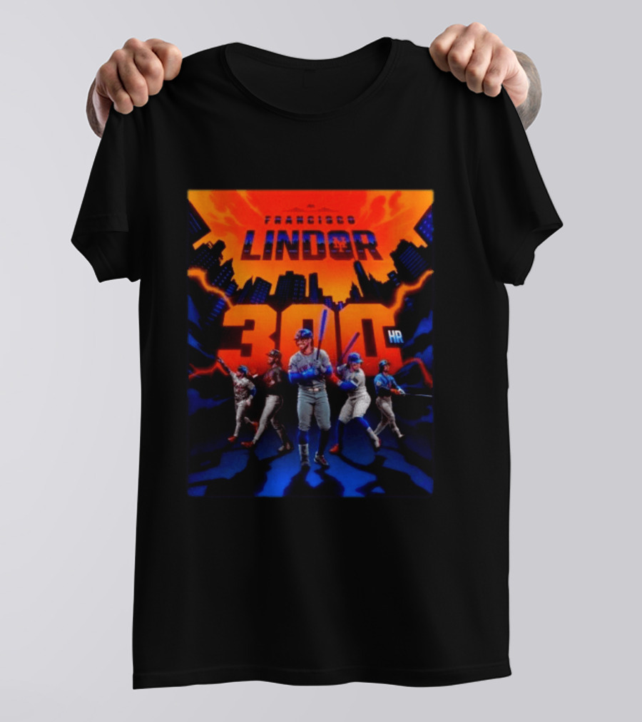 Francisco Lindor 300 HR Achievement Mets Skyline Celebration T-Shirt