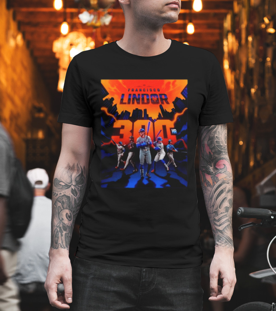 Francisco Lindor 300 HR Achievement Mets Skyline Celebration T-Shirt