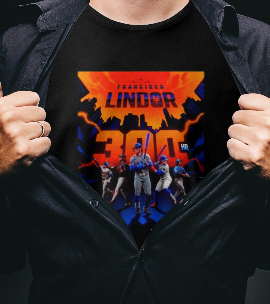 Francisco Lindor 300 HR Achievement Mets Skyline Celebration T-Shirt