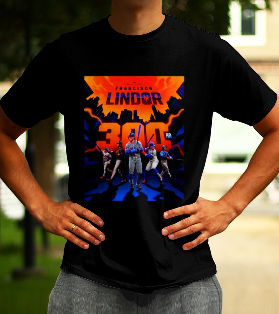 Francisco Lindor 300 HR Achievement Mets Skyline Celebration T-Shirt