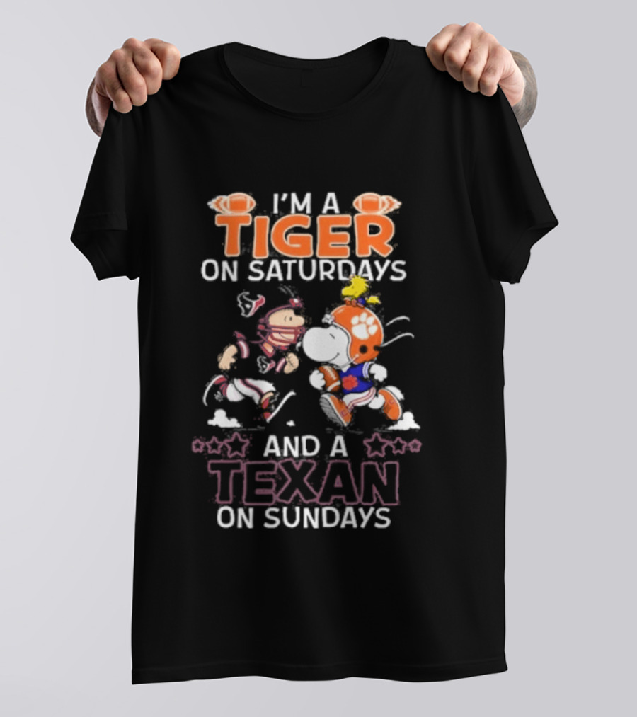 I'm A Tiger On Saturdays And A Texan On Sundays Charlie Brown Snoopy T-Shirt