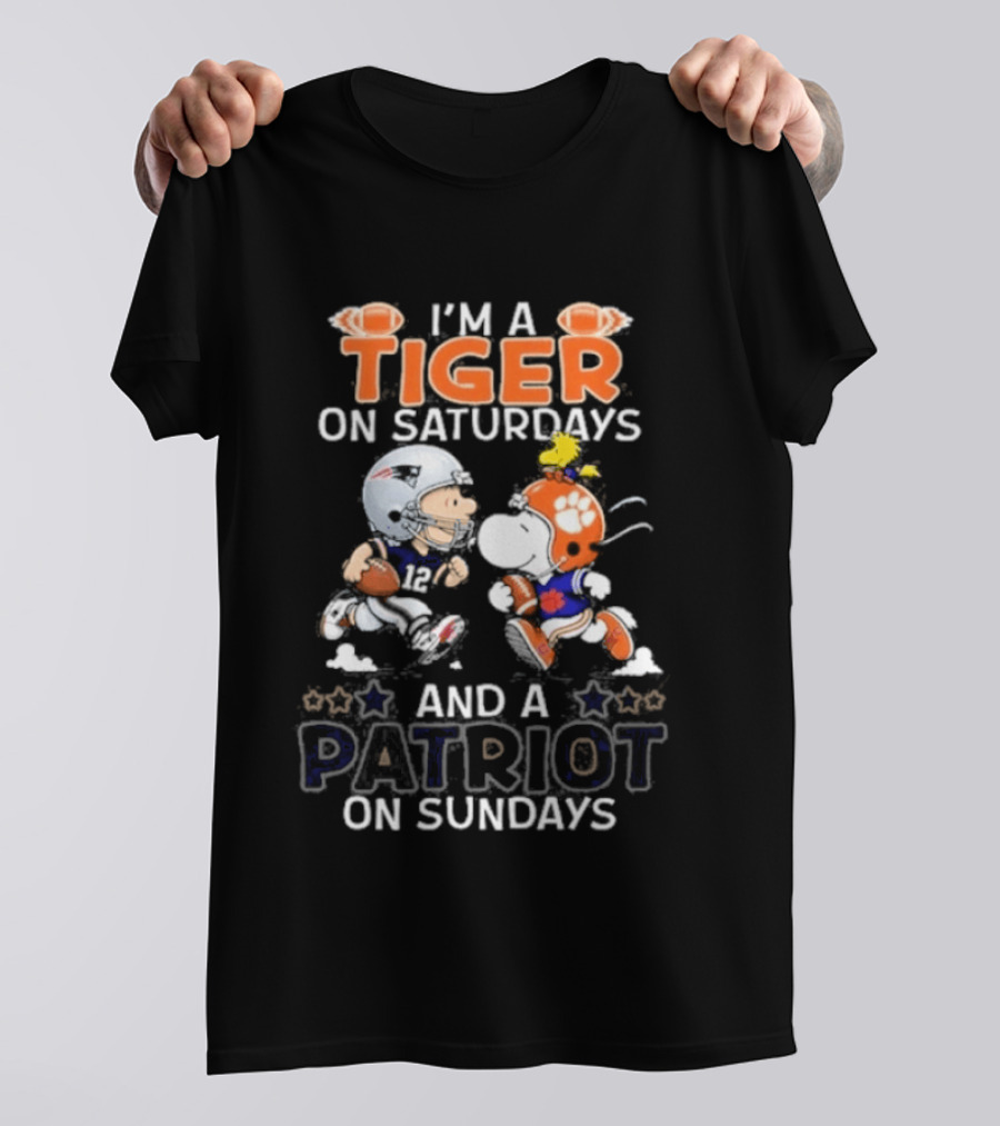 Charlie Brown Snoopy I'm A Tiger On Saturdays And A Patriot On Sundays T-Shirt