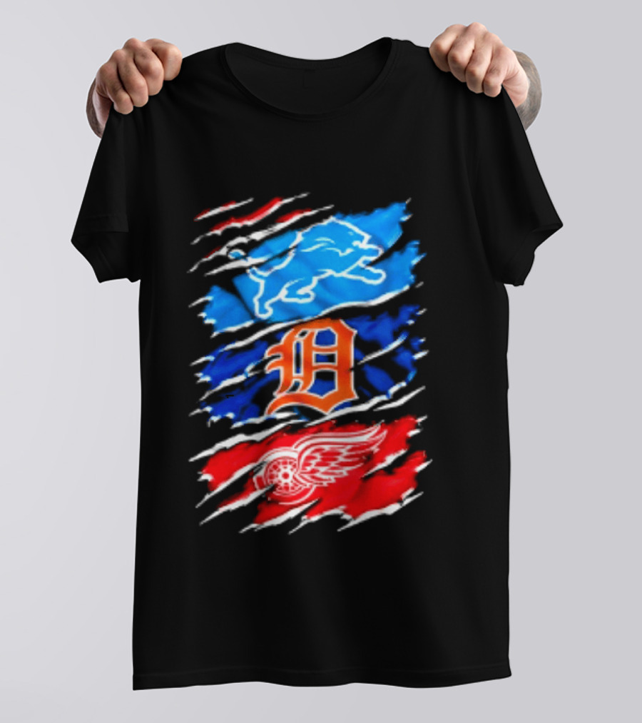 Detroit Lions Tigers Red Wings Scratch Mashup T-Shirt