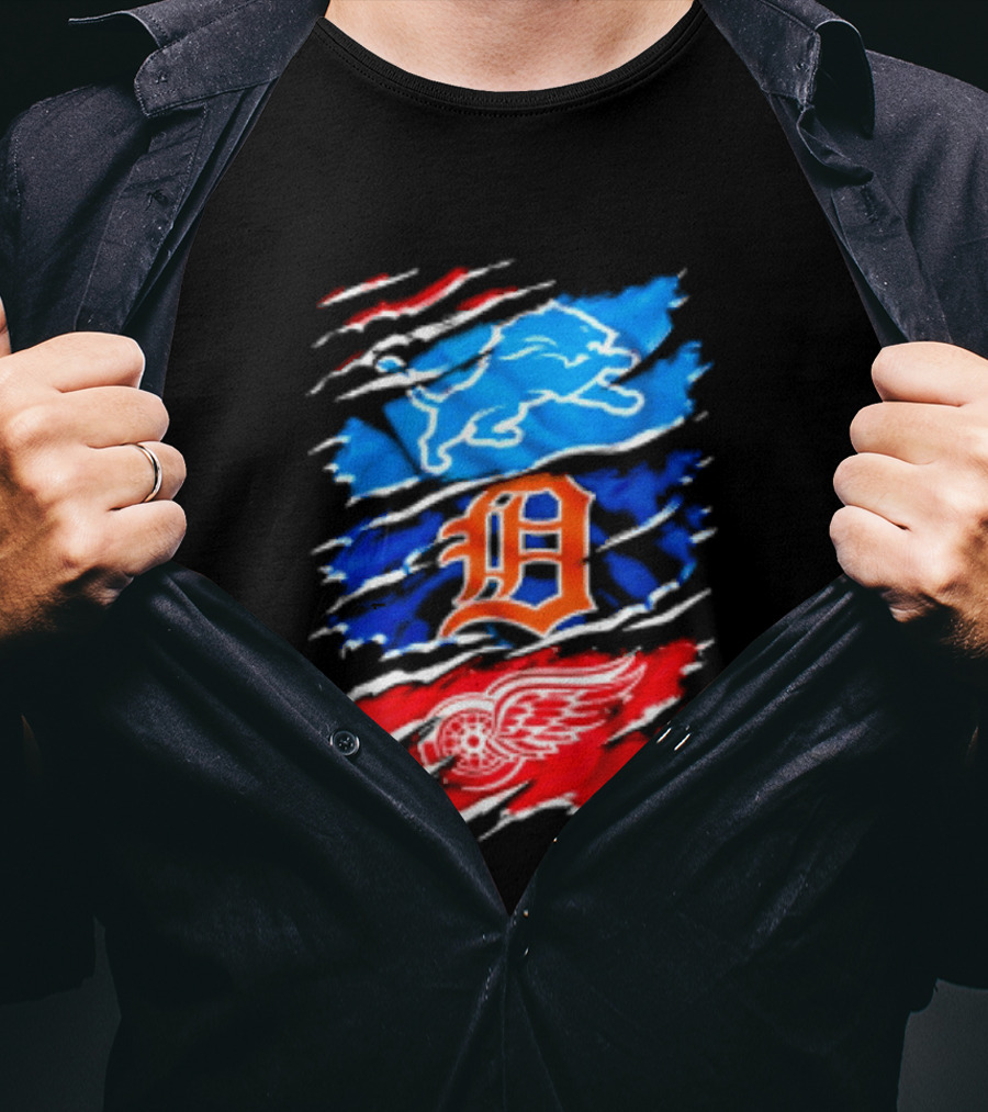 Detroit Lions Tigers Red Wings Scratch Mashup T-Shirt