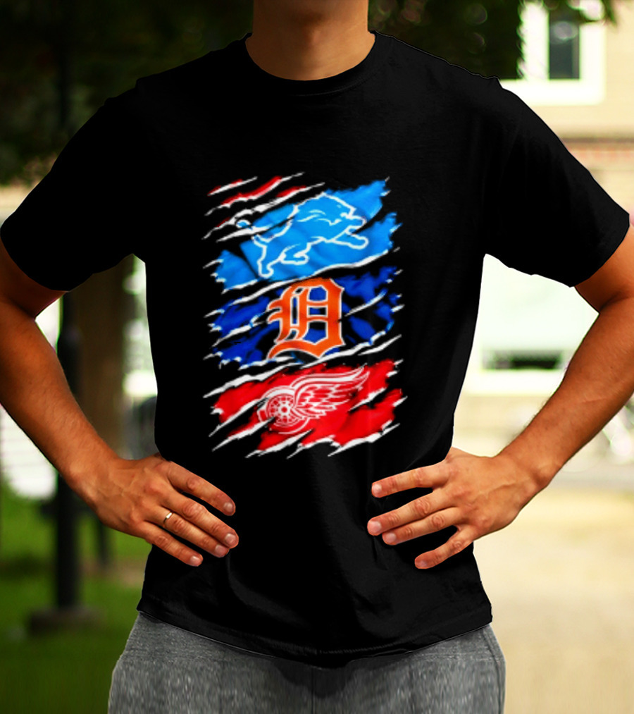 Detroit Lions Tigers Red Wings Scratch Mashup T-Shirt