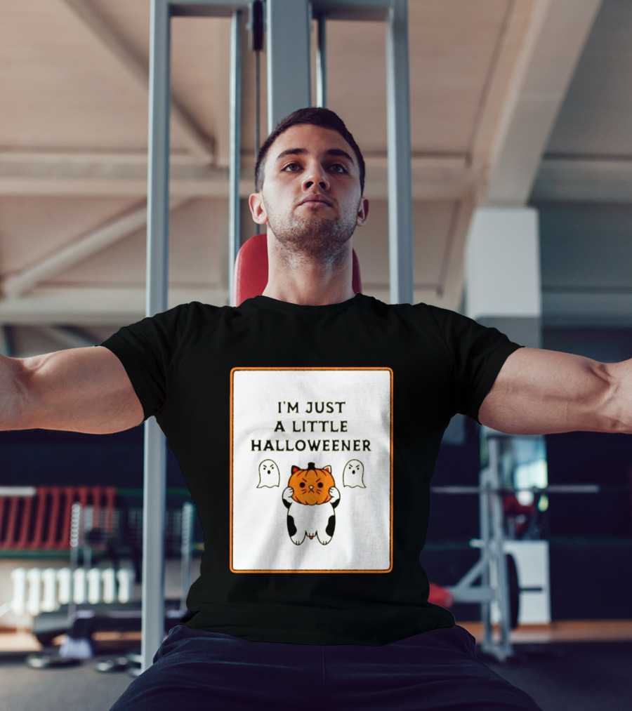 I'm Just A Little Halloweener Cat Holding Pumpkin Face With Ghosts T-Shirt