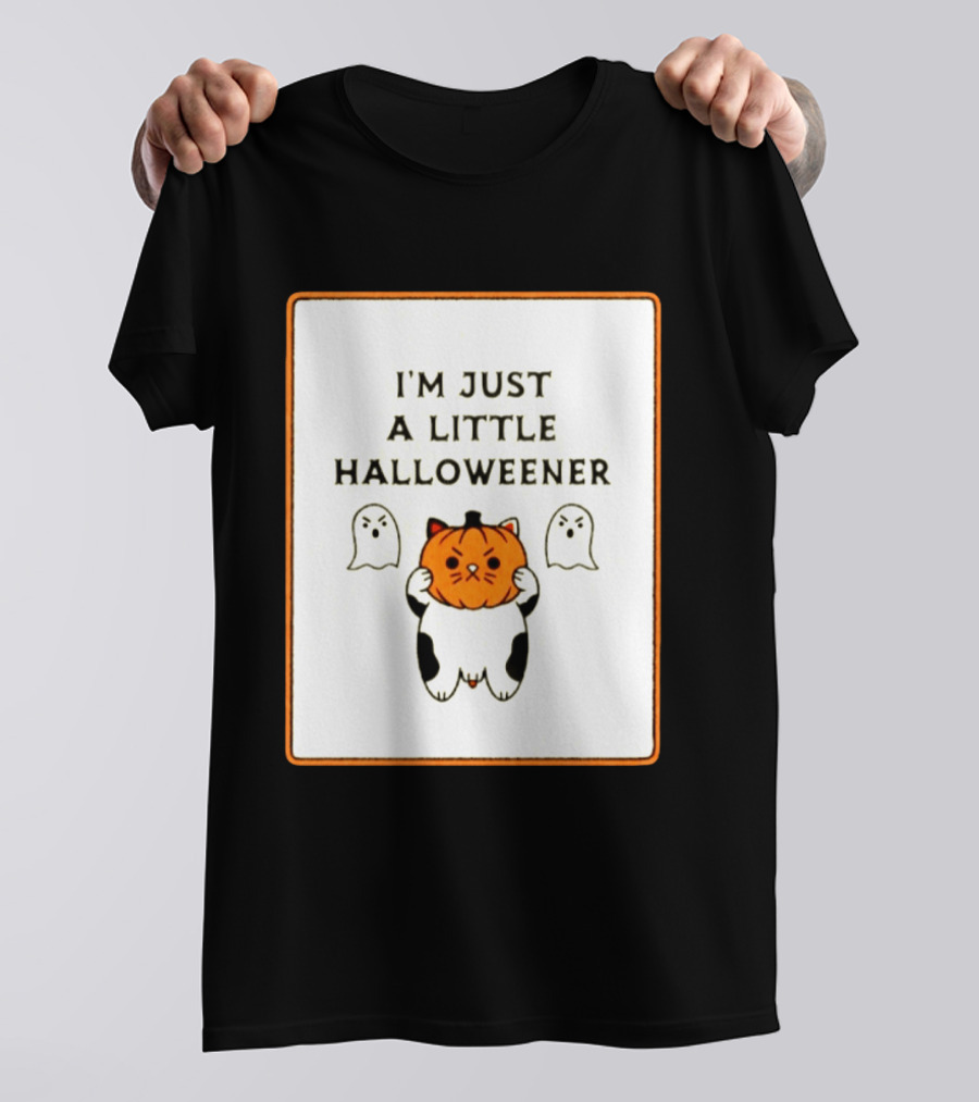 I'm Just A Little Halloweener Cat Holding Pumpkin Face With Ghosts T-Shirt