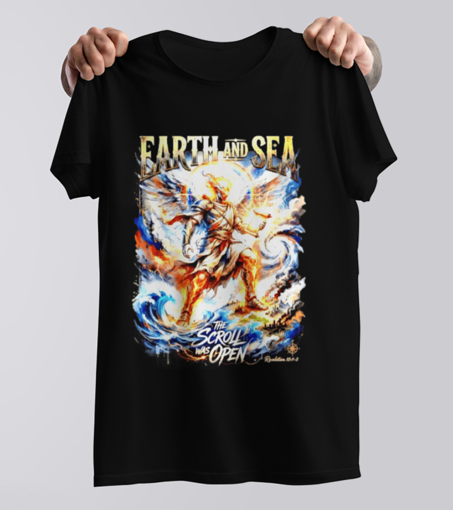 Earth And Sea Angelic Revelation The Scroll Was Open Revelation 10 1 2 T-Shirt