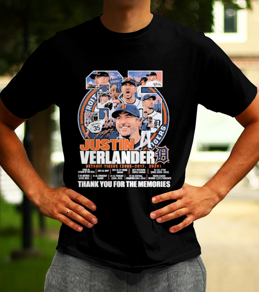 Justin Verlander Detroit Tigers 35 Thank You For The Memories 2005 2017 2026 T-Shirt
