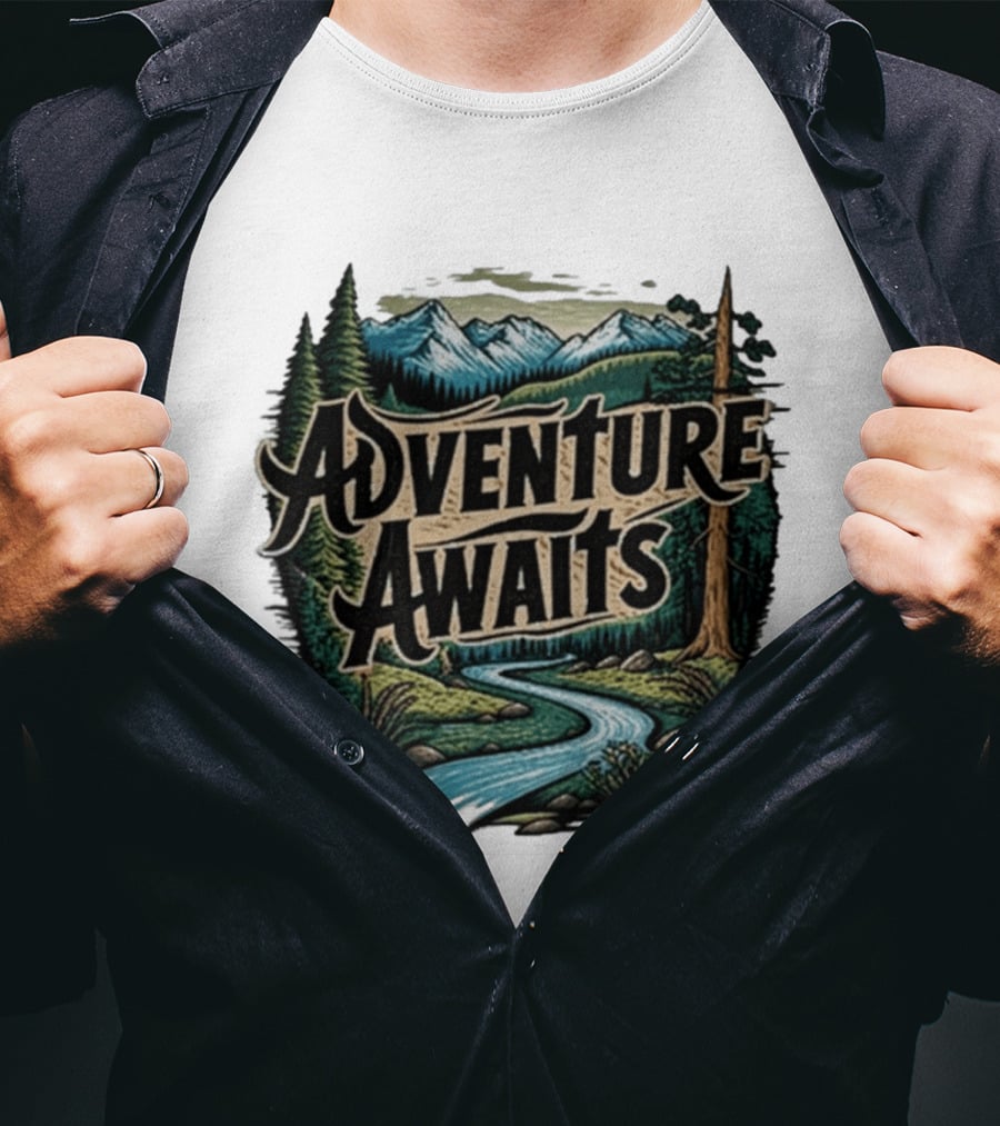Adventure Awaits Scenic Nature Camping Family Summer Wanderlust Vacation T-Shirt
