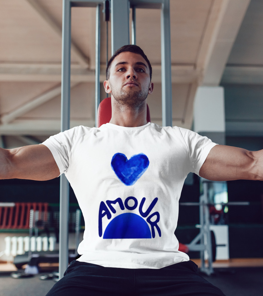 Amour Blue Heart French Love Watercolor T-Shirt
