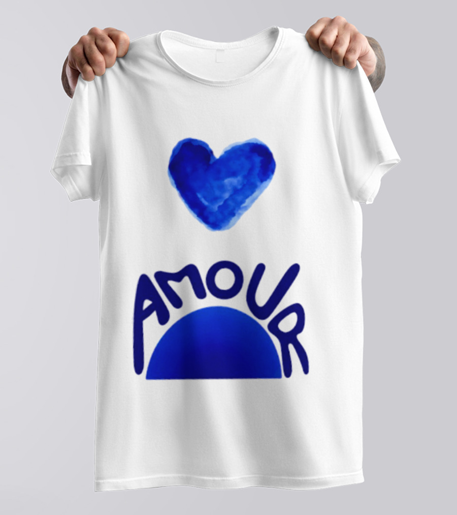 Amour Blue Heart French Love Watercolor T-Shirt