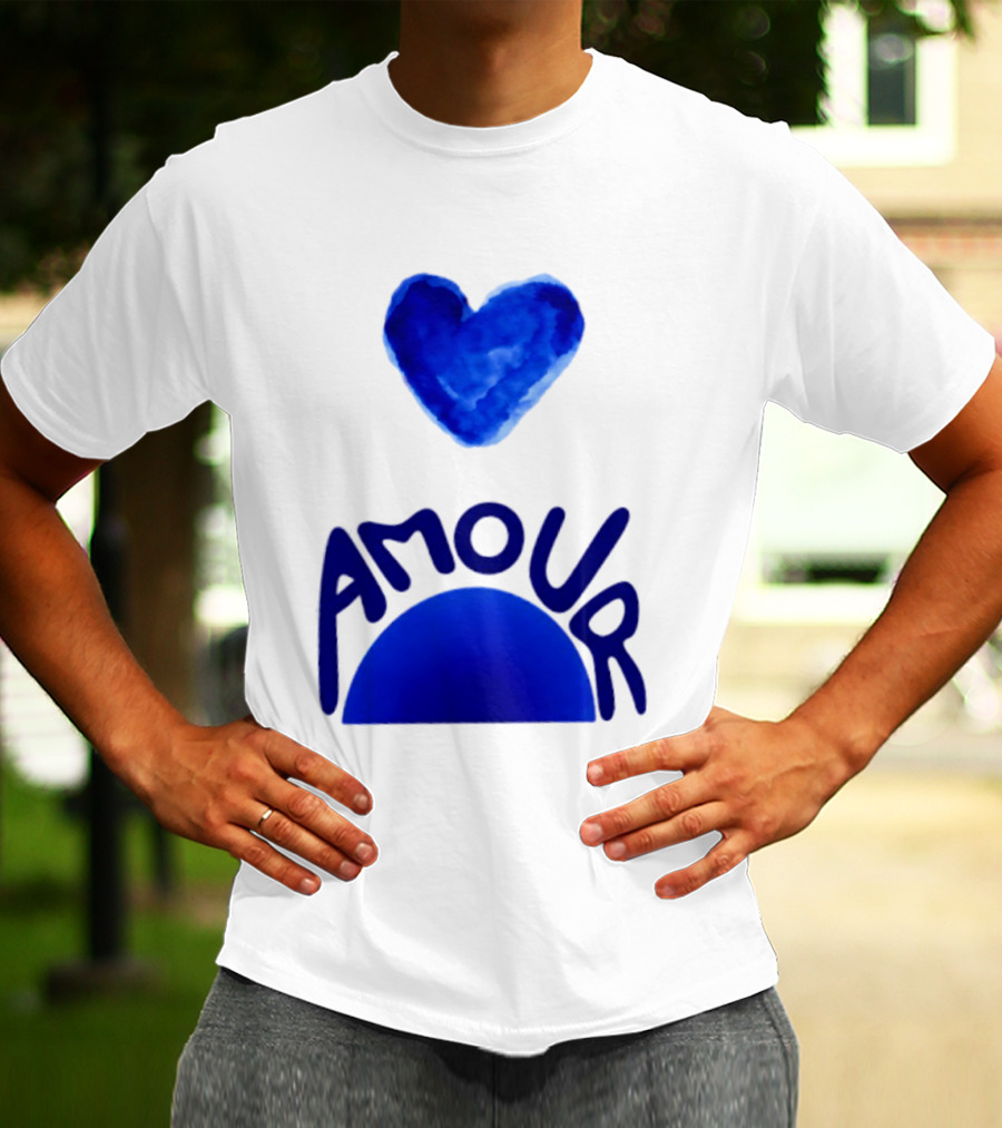 Amour Blue Heart French Love Watercolor T-Shirt