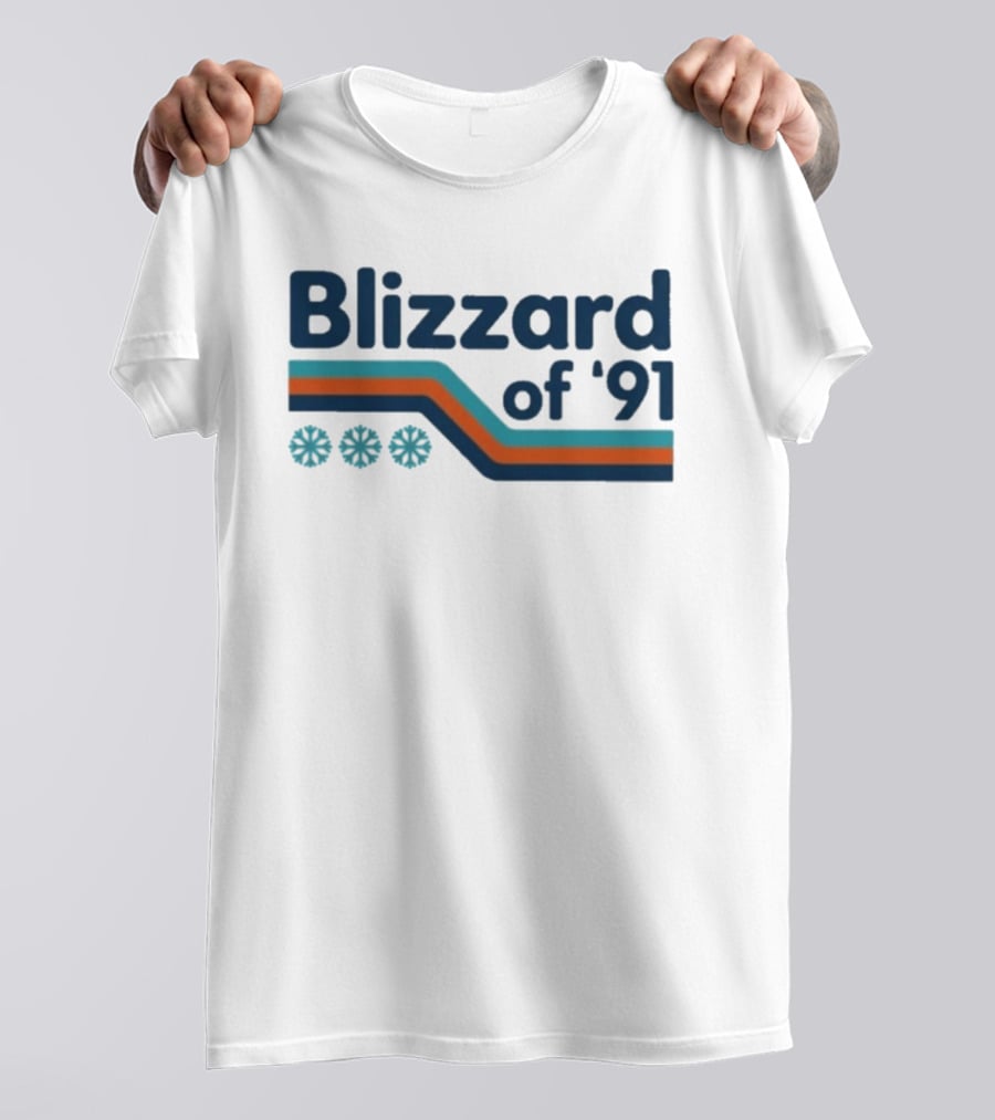 Blizzard Of '91 Retro Winter Snowflakes And Stripes T-Shirt