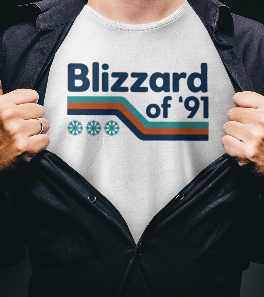 Blizzard Of '91 Retro Winter Snowflakes And Stripes T-Shirt