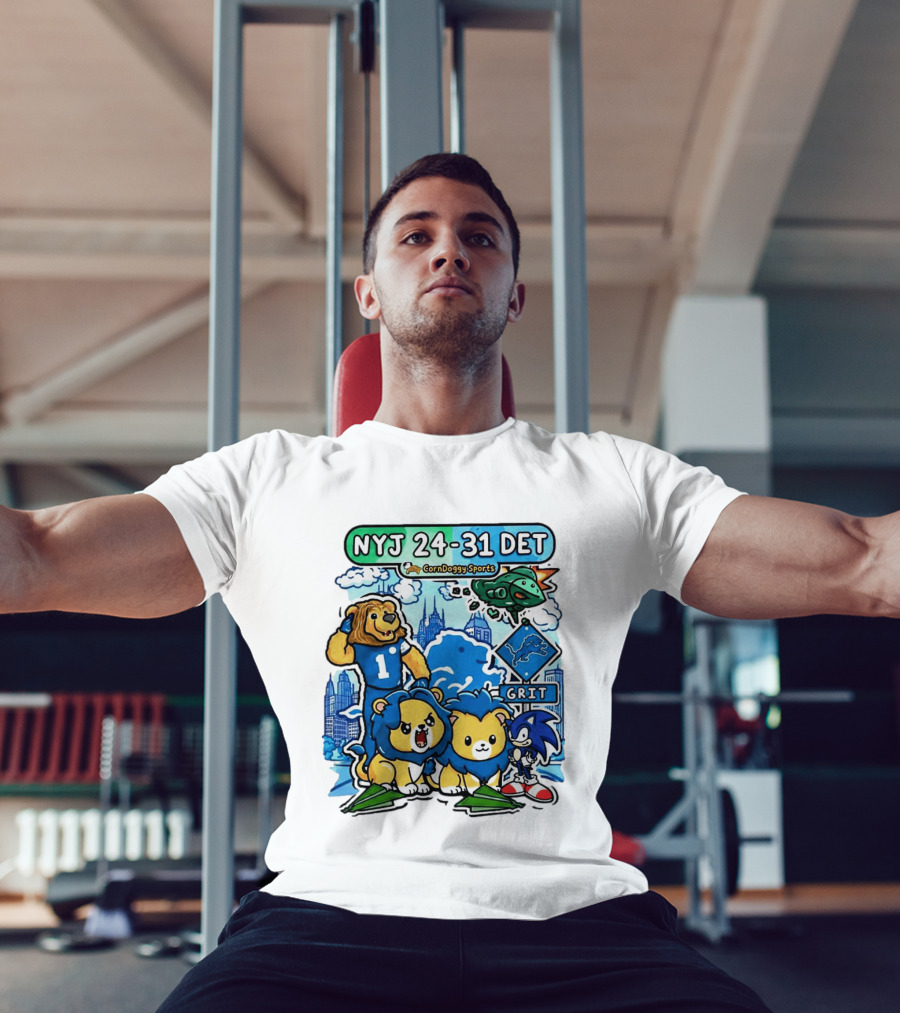 NYJ 24 31 DET Corndoggy Sports Grit Lions Cityscape T-Shirt