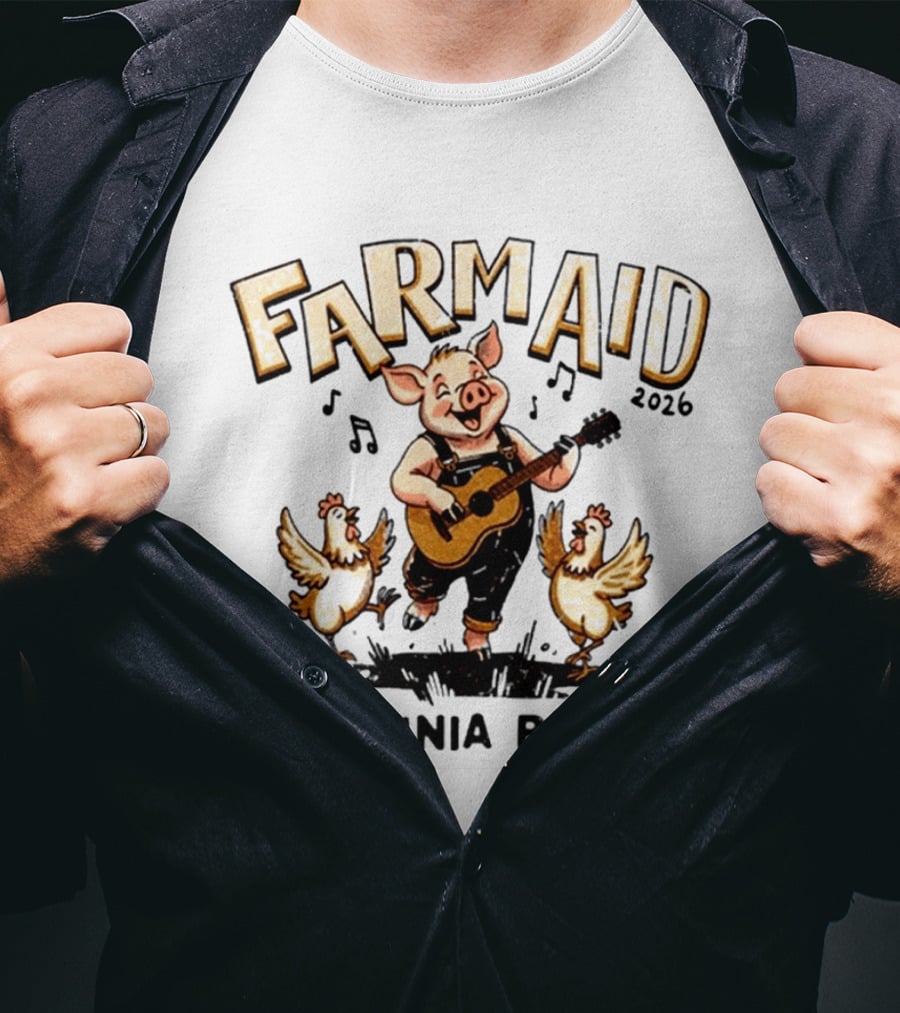 Farm Aid 2026 Virginia Beach Musical Celebration With Guitar Pig And Chickens T-Shirt