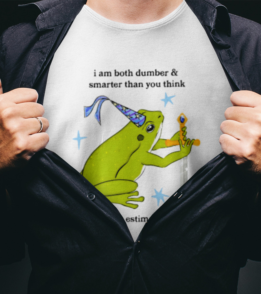 I Am Both Dumber And Smarter Than You Think Never Estimate Me Frog Sword Stars Party Hat T-Shirt