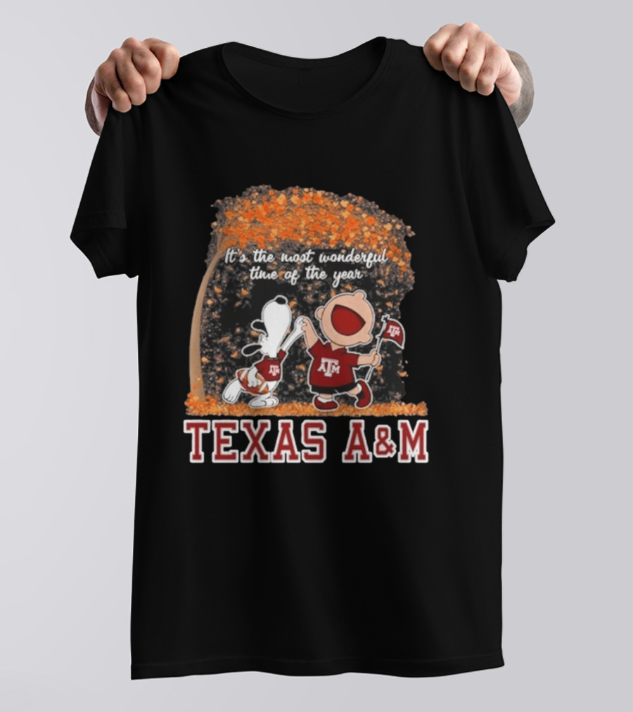 Texas A&M Aggies Snoopy Charlie Brown It's The Most Wonderful Time Of The Year T-Shirt