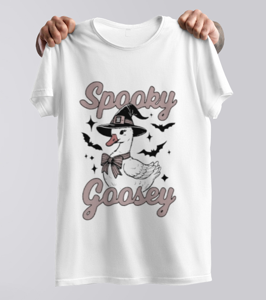 Spooky Goosey Witch Hat Bow Halloween Bats And Stars T-Shirt