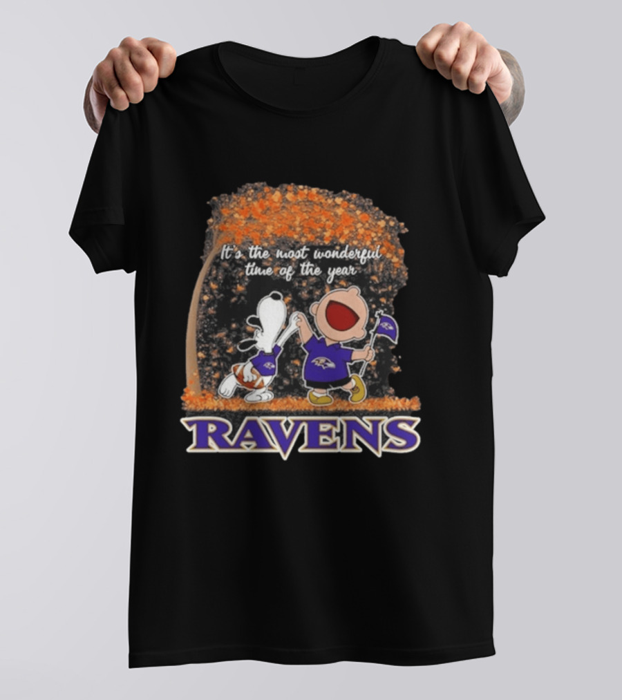 Baltimore Ravens Snoopy Charlie Brown It's The Most Wonderful Time Of The Year T-Shirt