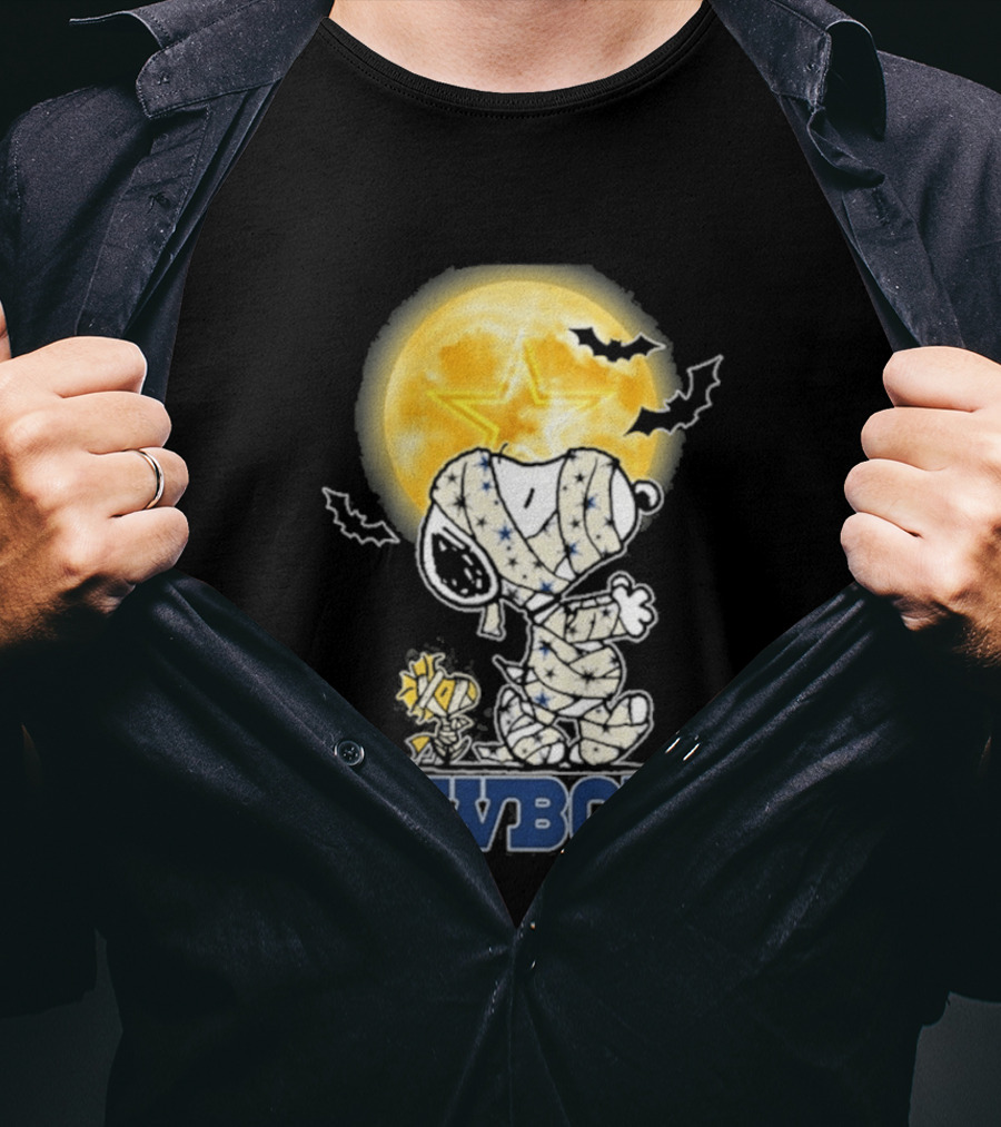 Dallas Cowboys Snoopy Halloween 2026 Full Moon Bat Scene T-Shirt