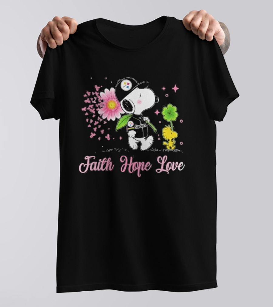 Pittsburgh Steelers Snoopy Woodstock 2026 Faith Hope Love Breast Cancer Awareness T-Shirt