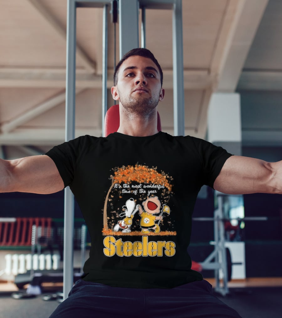 Pittsburgh Steelers Snoopy Charlie Brown Dancing It's The Most Wonderful Time Of The Year T-Shirt