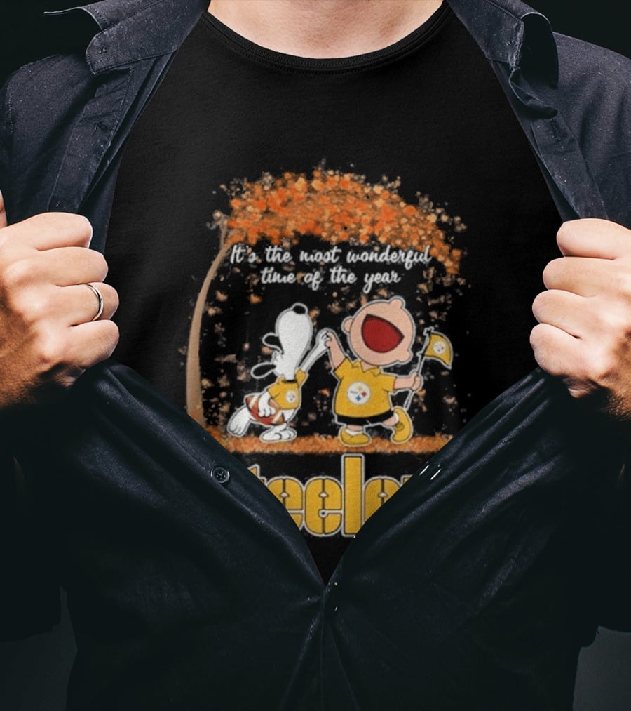 Pittsburgh Steelers Snoopy Charlie Brown Dancing It's The Most Wonderful Time Of The Year T-Shirt