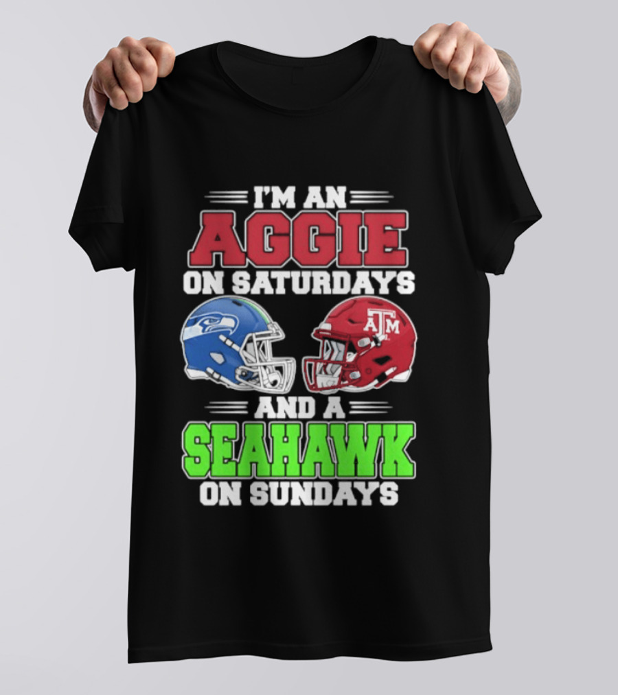 I'm An Aggie On Saturdays And A Seahawk On Sundays Football Helmets T-Shirt