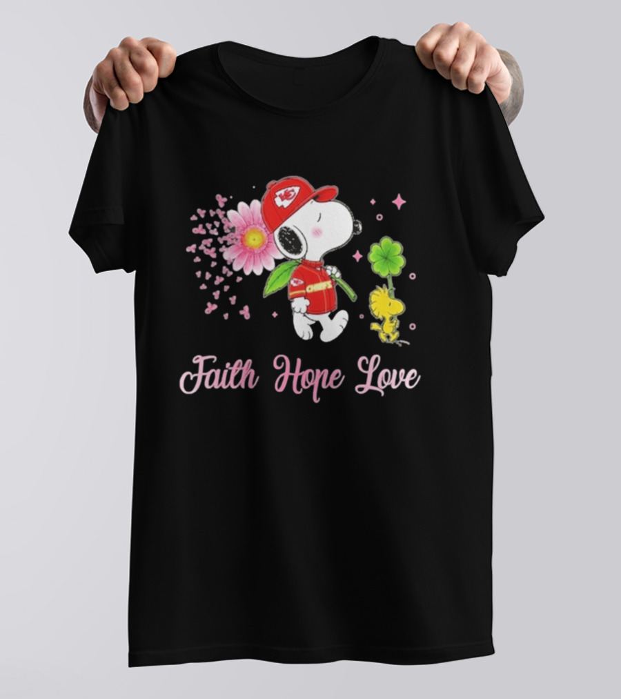 Kansas City Chiefs Snoopy Faith Hope Love Breast Cancer Awareness 2026 T-Shirt