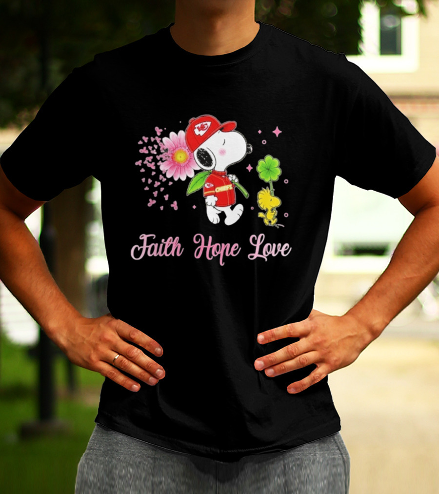 Kansas City Chiefs Snoopy Faith Hope Love Breast Cancer Awareness 2026 T-Shirt