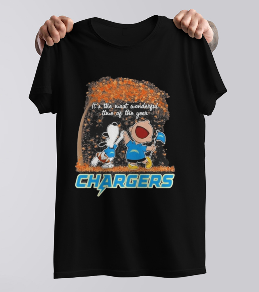 Los Angeles Chargers Snoopy Charlie Brown Dancing 2026 Most Wonderful Time Of The Year T-Shirt