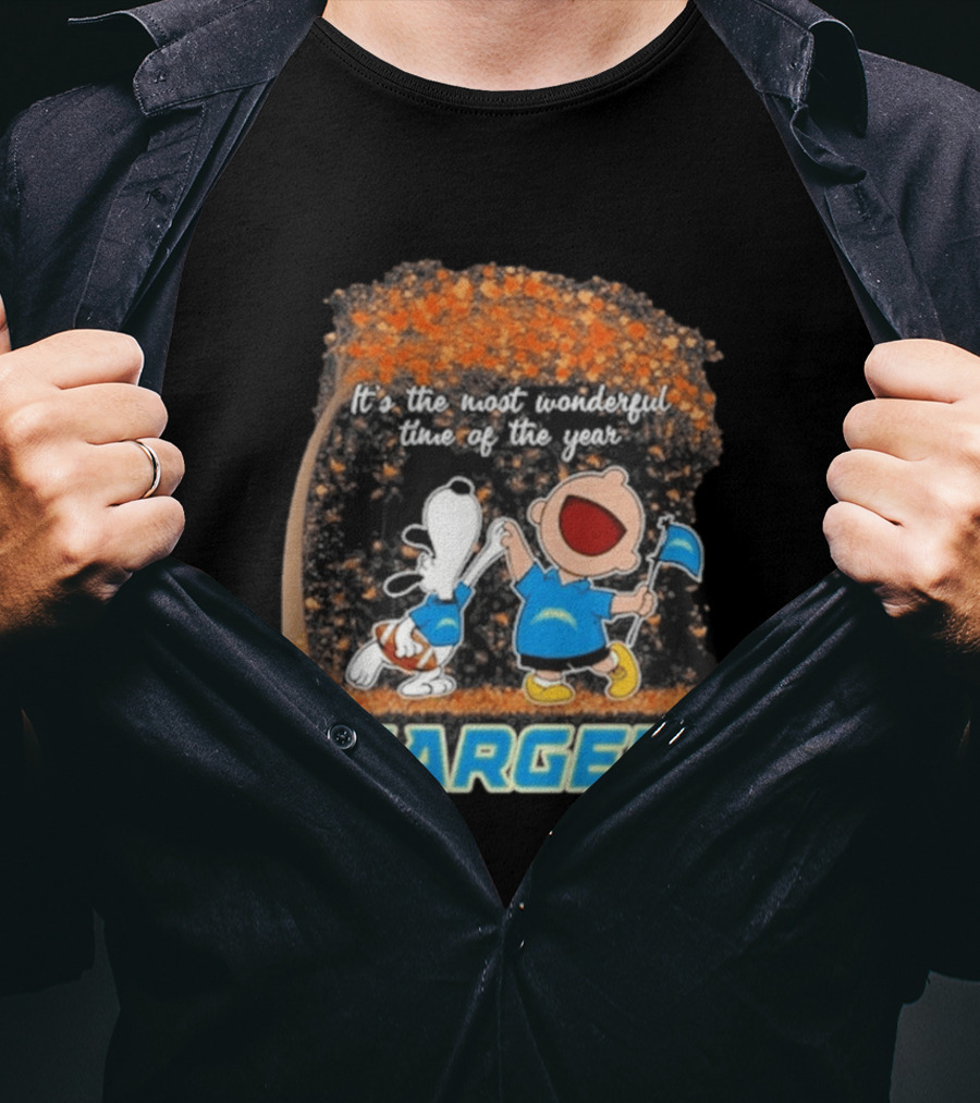 Los Angeles Chargers Snoopy Charlie Brown Dancing 2026 Most Wonderful Time Of The Year T-Shirt