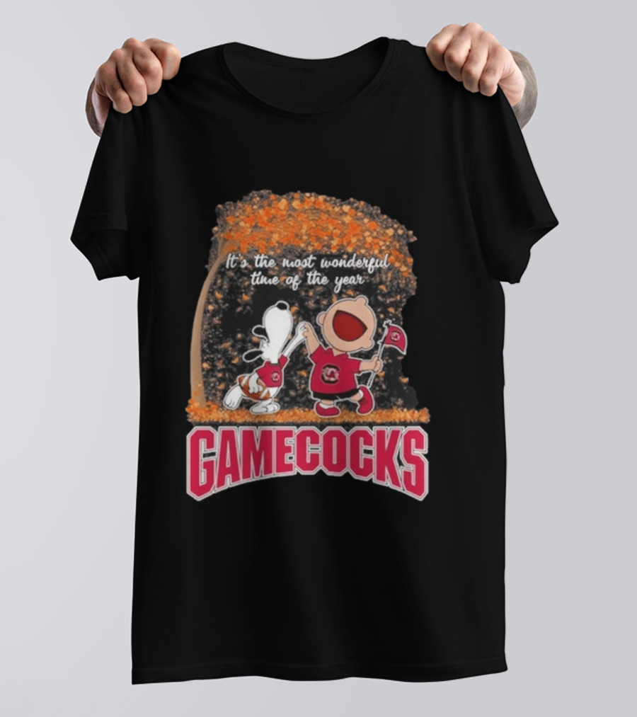 South Carolina Gamecocks Snoopy Charlie Brown 2026 It's The Most Wonderful Time Of The Year T-Shirt