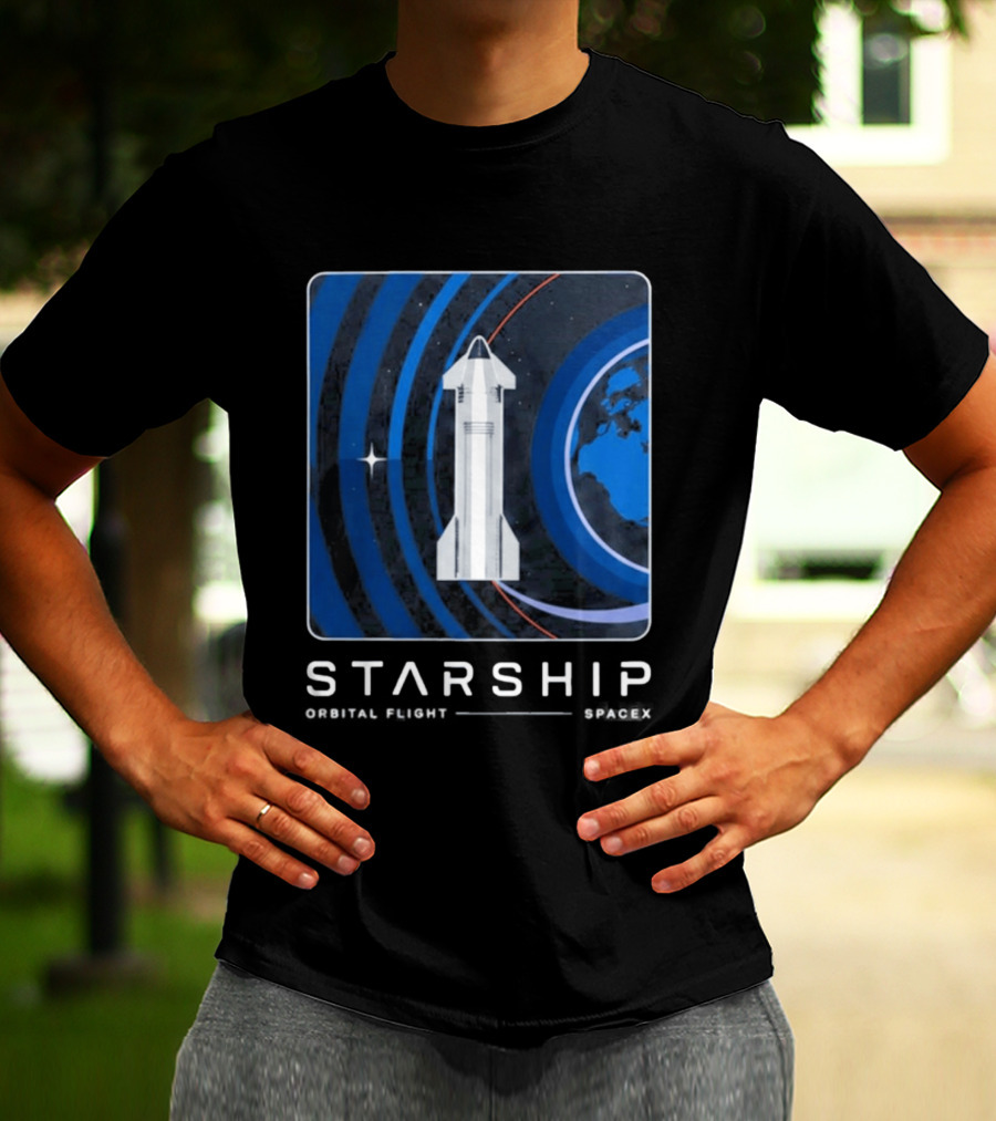 Starship First Orbital Flight Milestone Earth Icon And Concentric Rings T-Shirt